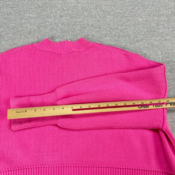 Free People Hot Pink Ribbed Knit Crop Sweater Mock Neck Boxy Mens M - Picture 9 of 16